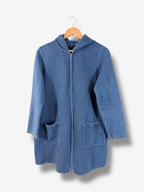 Pure J. Jill Quilted Full Zip Jacket Size M Hooded Denim Chambray Lagenlook